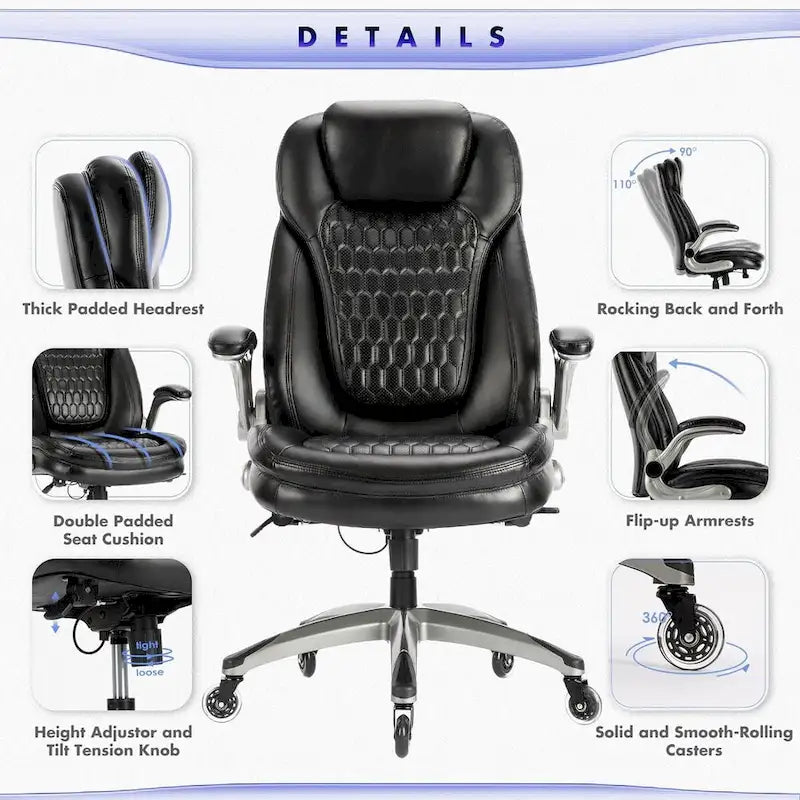 Chaise de bureau ergonomique pivotante et roulante avec accoudoirs rembourrés relevables, inclinaison réglable verrouillable pour travail et études d'adultes
