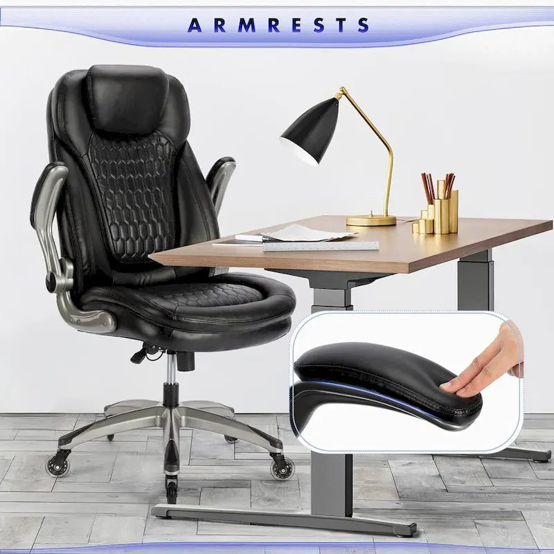 Chaise de bureau ergonomique pivotante et roulante avec accoudoirs rembourrés relevables, inclinaison réglable verrouillable pour travail et études d'adultes