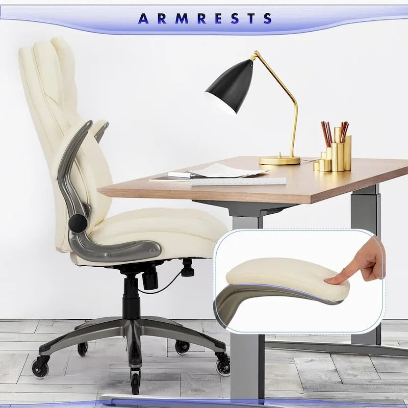 Chaise de bureau ergonomique pivotante et roulante avec accoudoirs rembourrés relevables, inclinaison réglable verrouillable pour travail et études d'adultes