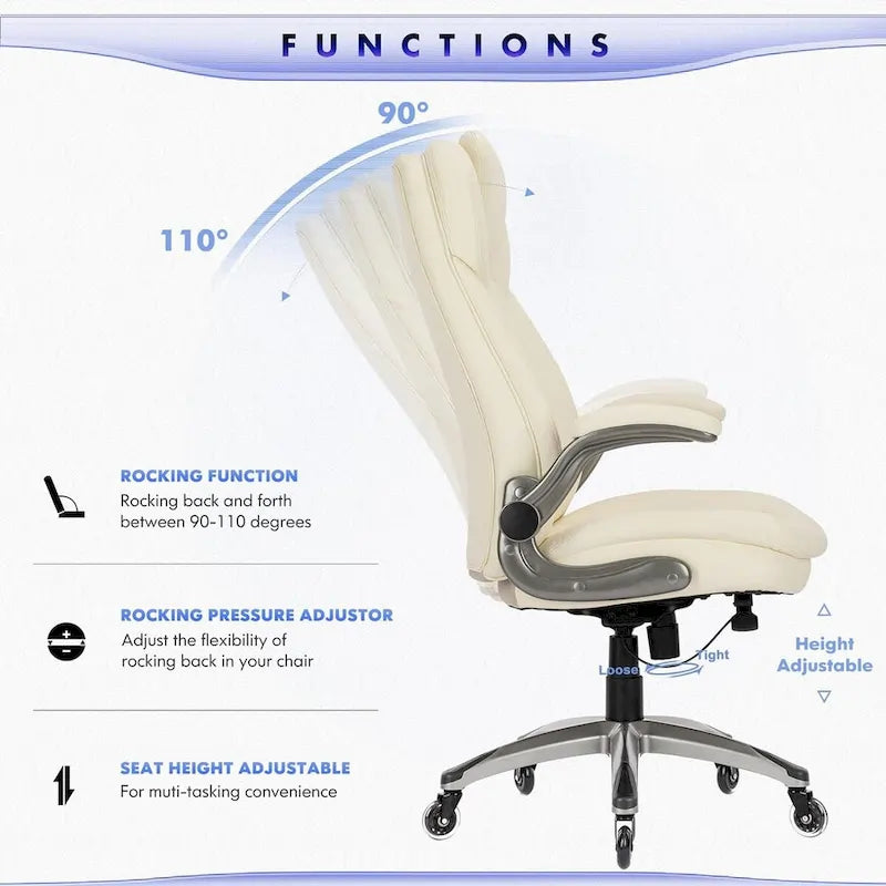Chaise de bureau ergonomique pivotante et roulante avec accoudoirs rembourrés relevables, inclinaison réglable verrouillable pour travail et études d'adultes