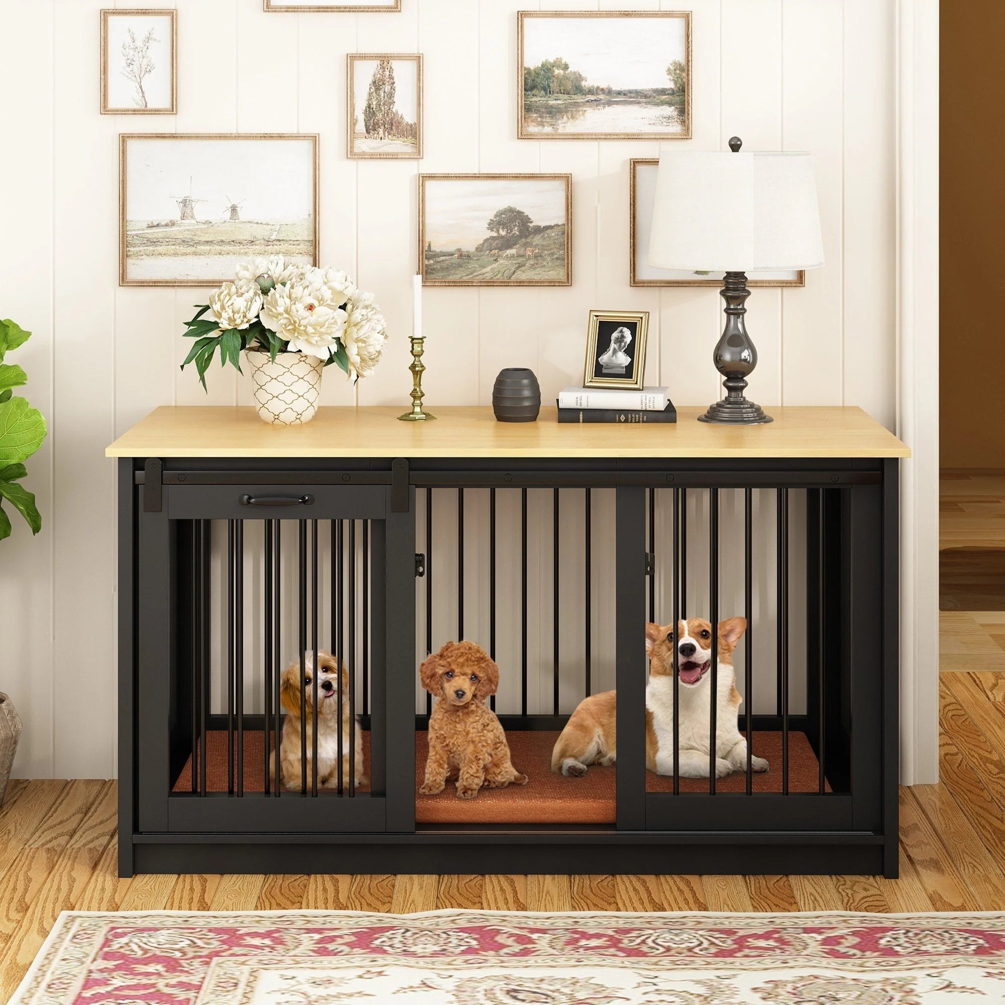 Résidence pour animaux de compagnie avec renfort en tubes de fer Cage pour chien élégante et robuste
