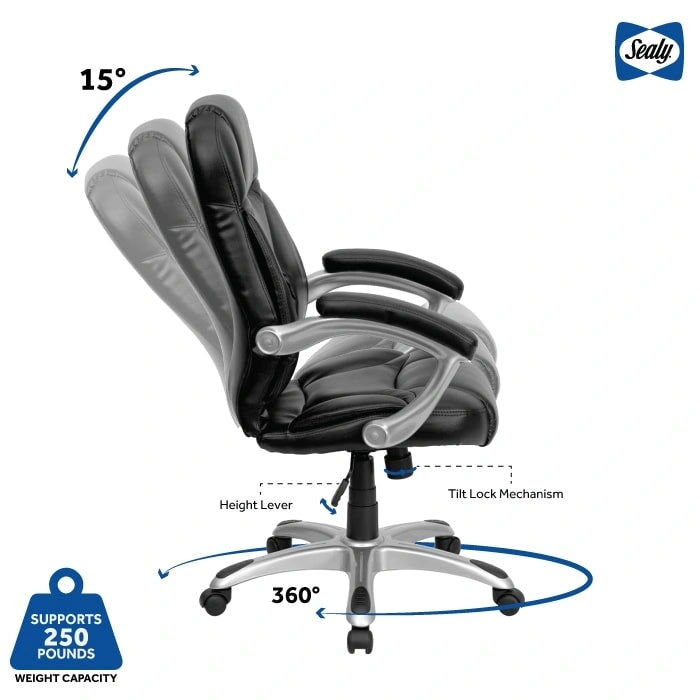 Fauteuil de bureau ergonomique pivotant avec accoudoirs rembourrés