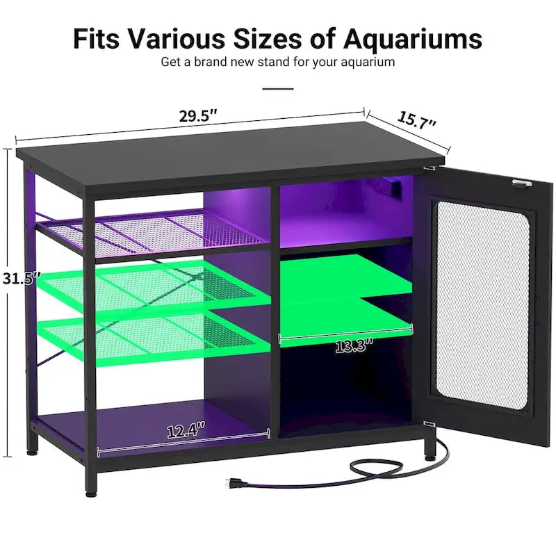 Meuble pour aquarium de 75-110 litres avec prises électriques et éclairage LED