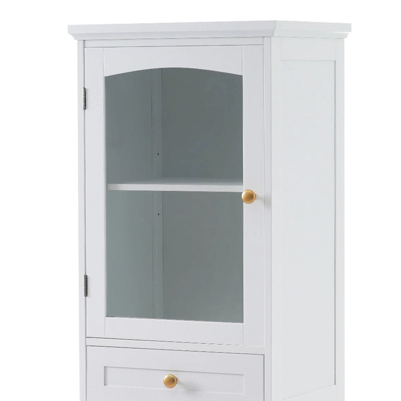 Meuble de rangement haut de salle de bain avec portes vitrées, meuble autoportant avec deux tiroirs