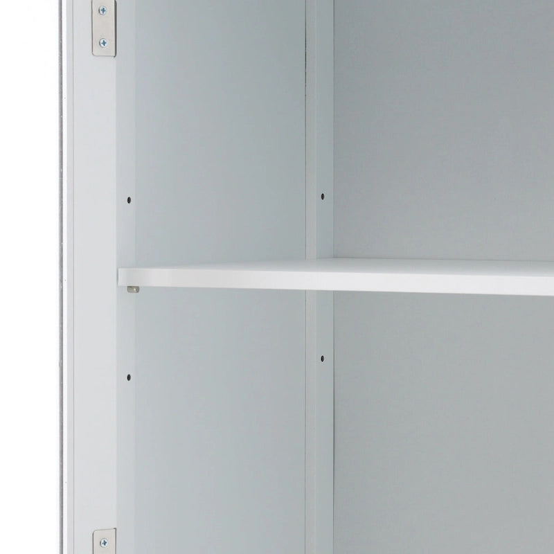 Meuble de rangement haut de salle de bain avec portes vitrées, meuble autoportant avec deux tiroirs