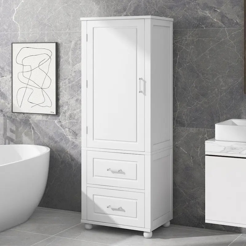 61,4 Meuble de rangement haut de salle de bain, deux tiroirs et étagère réglable