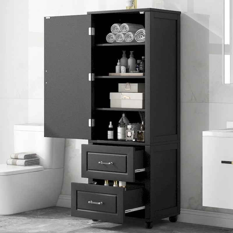 61,4 Meuble de rangement haut de salle de bain, deux tiroirs et étagère réglable