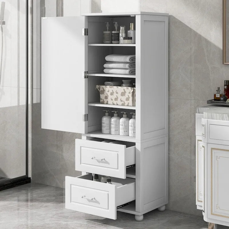 61,4 Meuble de rangement haut de salle de bain, deux tiroirs et étagère réglable