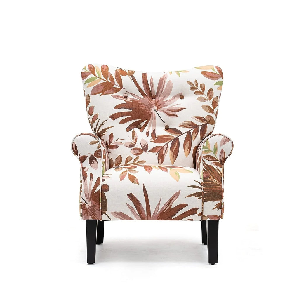 Fauteuil d'appoint moderne Erommy, fauteuil à dossier haut, canapé individuel en tissu capitonné avec pieds en bois pour salon