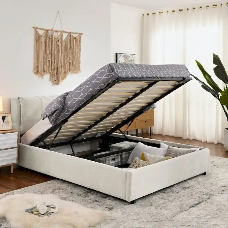 Lit plateforme rembourré de rangement Queen/King Size avec tête de lit