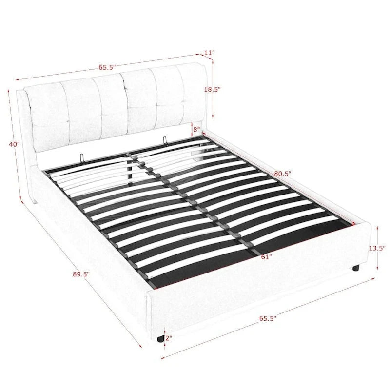 Lit plateforme rembourré de rangement Queen/King Size avec tête de lit