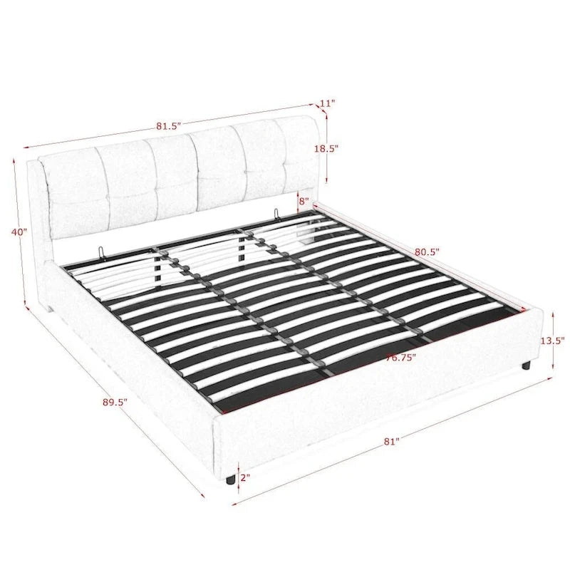 Lit plateforme rembourré de rangement Queen/King Size avec tête de lit