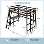 Lit mezzanine double avec bureau et étagère 2 échelles et garde-corps pour
