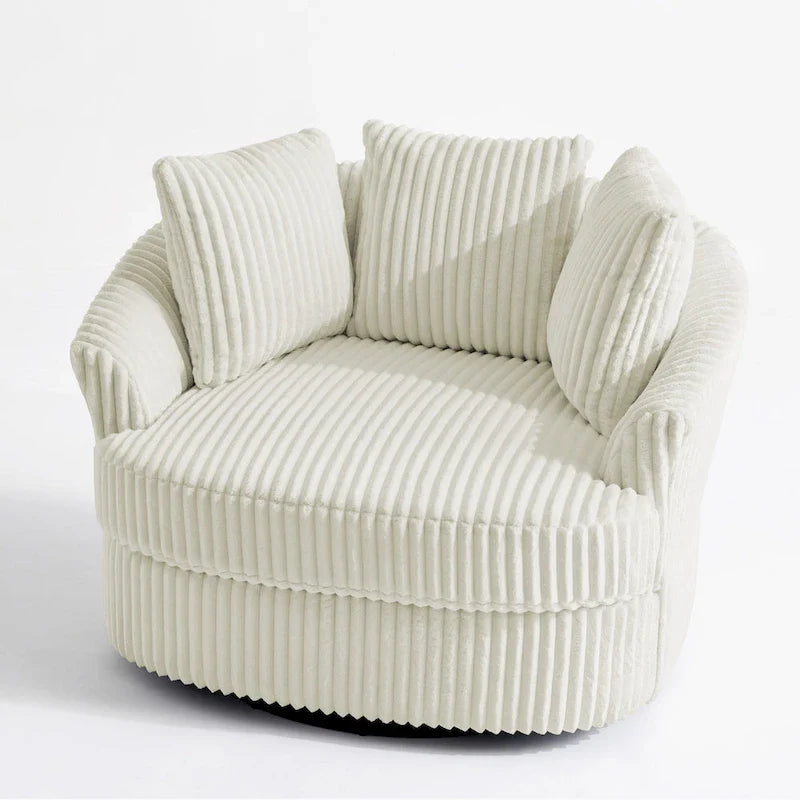Lot de 2 fauteuils pivotants ronds surdimensionnés en velours côtelé moelleux de 43 po avec oreillers