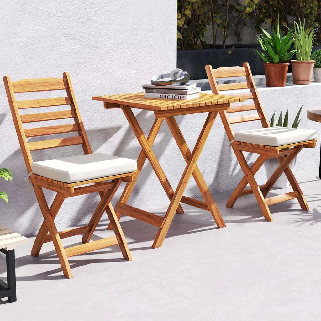 Ensemble de bistrot pliant 3 pièces Patiojoy avec coussins d'assise amovibles - Voir les détails