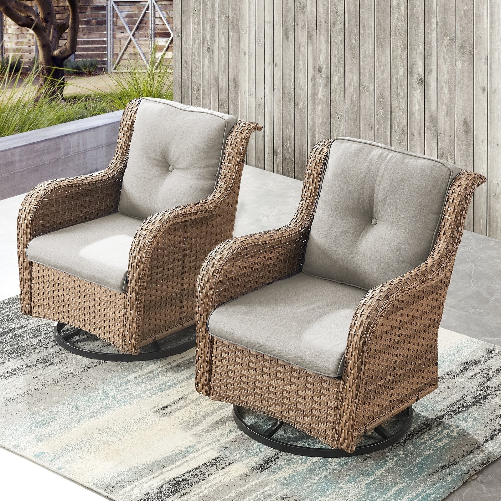 Chaises longues à bascule d'extérieur Gymojoy en osier avec base pivotante (lot de 2)