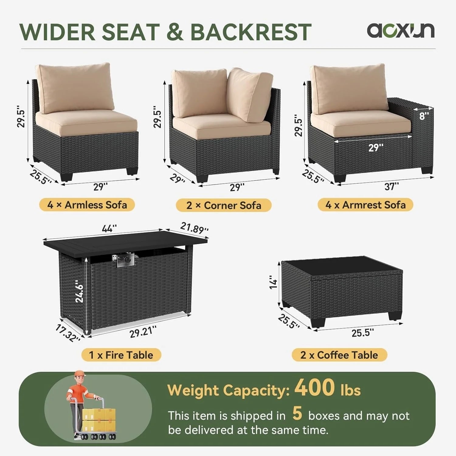 Ensembles de meubles de patio extérieurs avec coussin épais de 10 cm