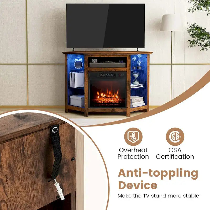 Meuble TV cheminée Costway avec lumières LED et cheminée électrique 18 pouces pour - Voir détails