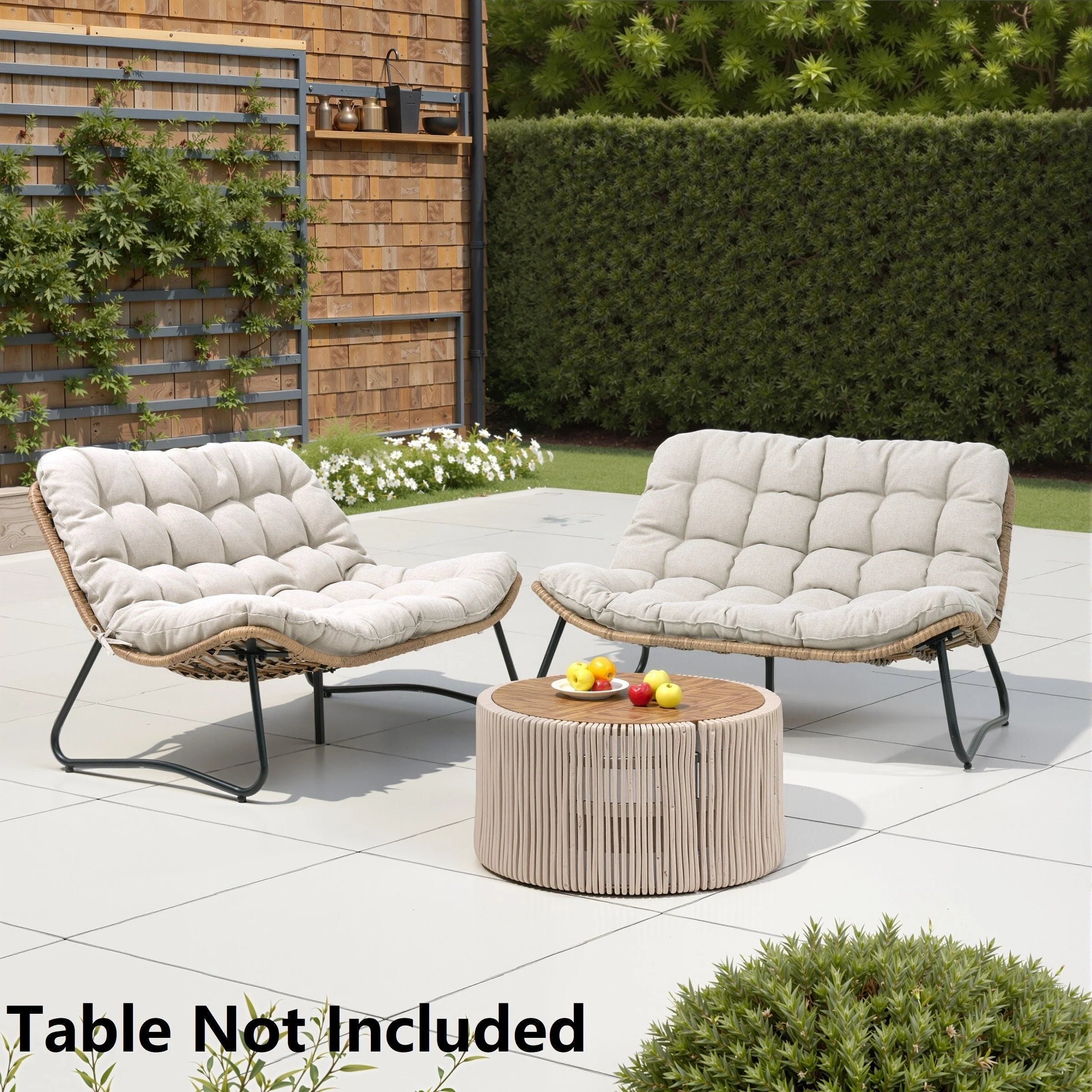 Fauteuil Double Papasan avec Coussin, en Rotin PE Résistant aux Intempéries et Cadre en Métal pour Intérieur et Extérieur