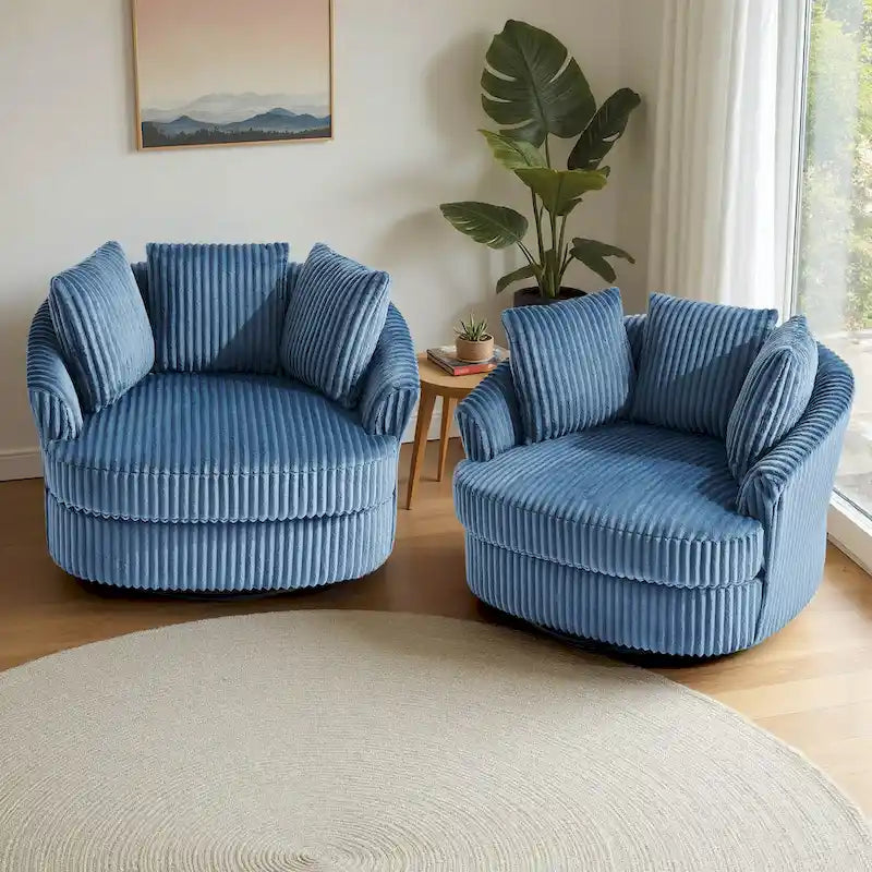 Lot de 2 fauteuils pivotants ronds surdimensionnés en velours côtelé moelleux de 43 po avec oreillers