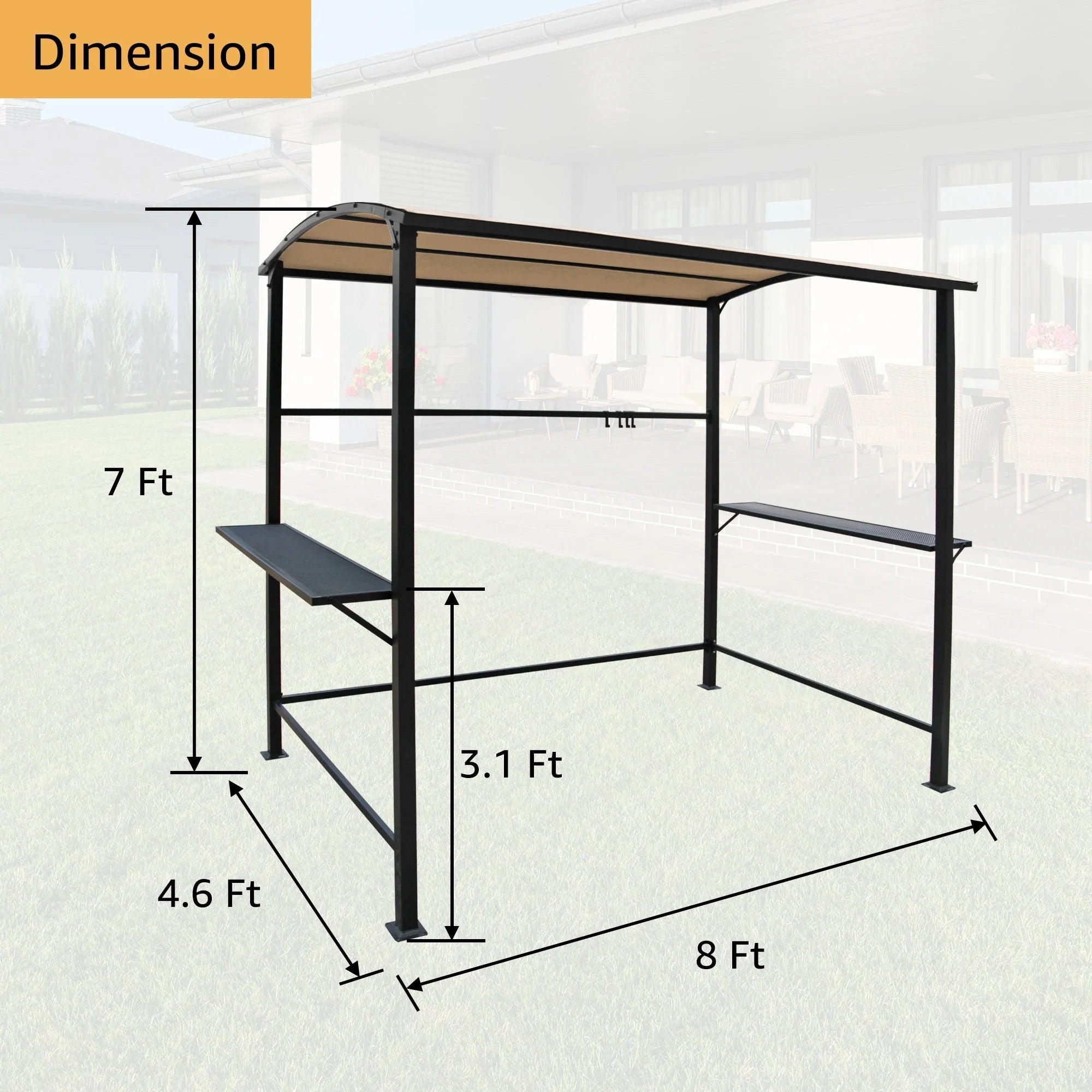 Abri barbecue/pergola de gril à structure en acier de 1,5 m x 2,4 m pour l'extérieur