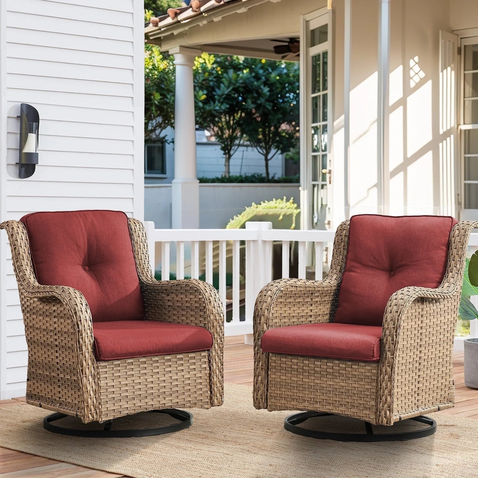 Chaises longues à bascule d'extérieur Gymojoy en osier avec base pivotante (lot de 2)