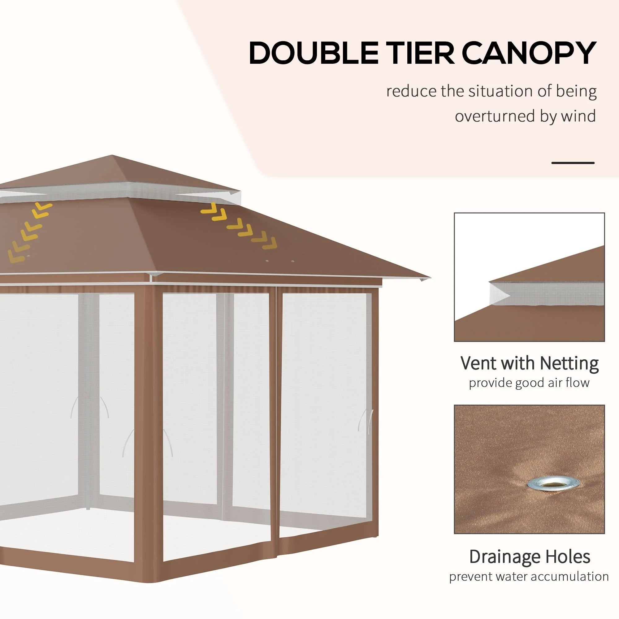 Outsunny Tonnelle Pop Up 3,6 x 3,6 m, Tente Pliante Instantanée avec Murs Latéraux en Maille Filet, Hauteur Réglable sur 3 Niveaux