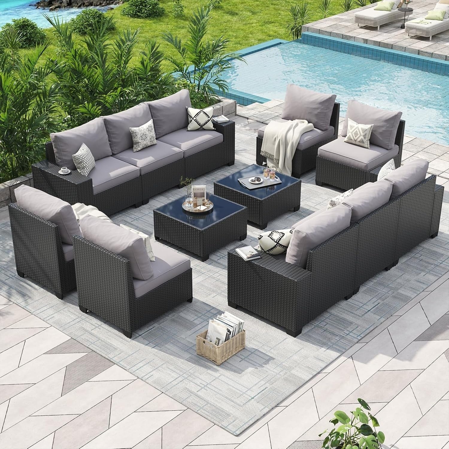 Ensembles de meubles de patio extérieurs avec coussin épais de 10 cm