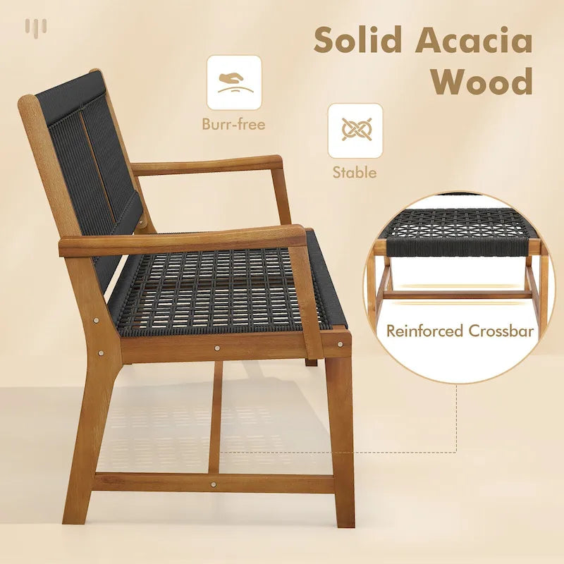 Chaises de salle à manger Gymax Patio 4 pièces en bois d'acacia avec corde tressée résistante aux intempéries