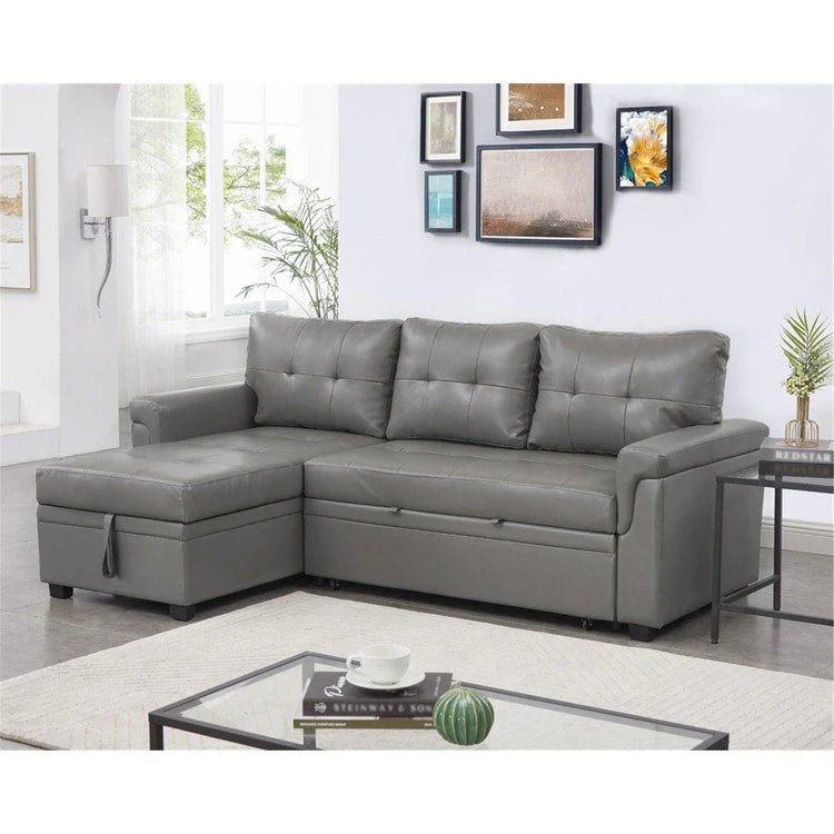 Canapé d'angle réversible convertible avec lit gigogne, méridienne avec rangement dissimulé et pieds durables