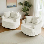 Lot de 2 fauteuils pivotants ronds surdimensionnés en velours côtelé moelleux de 43 po avec oreillers