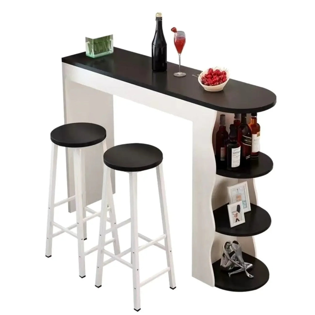 Tables de bar étagères asymétriques en bois noir et blanc modernes