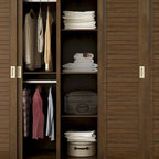 Garde-robe marron avec tiroirs, tringle à vêtements 4 portes coulissantes