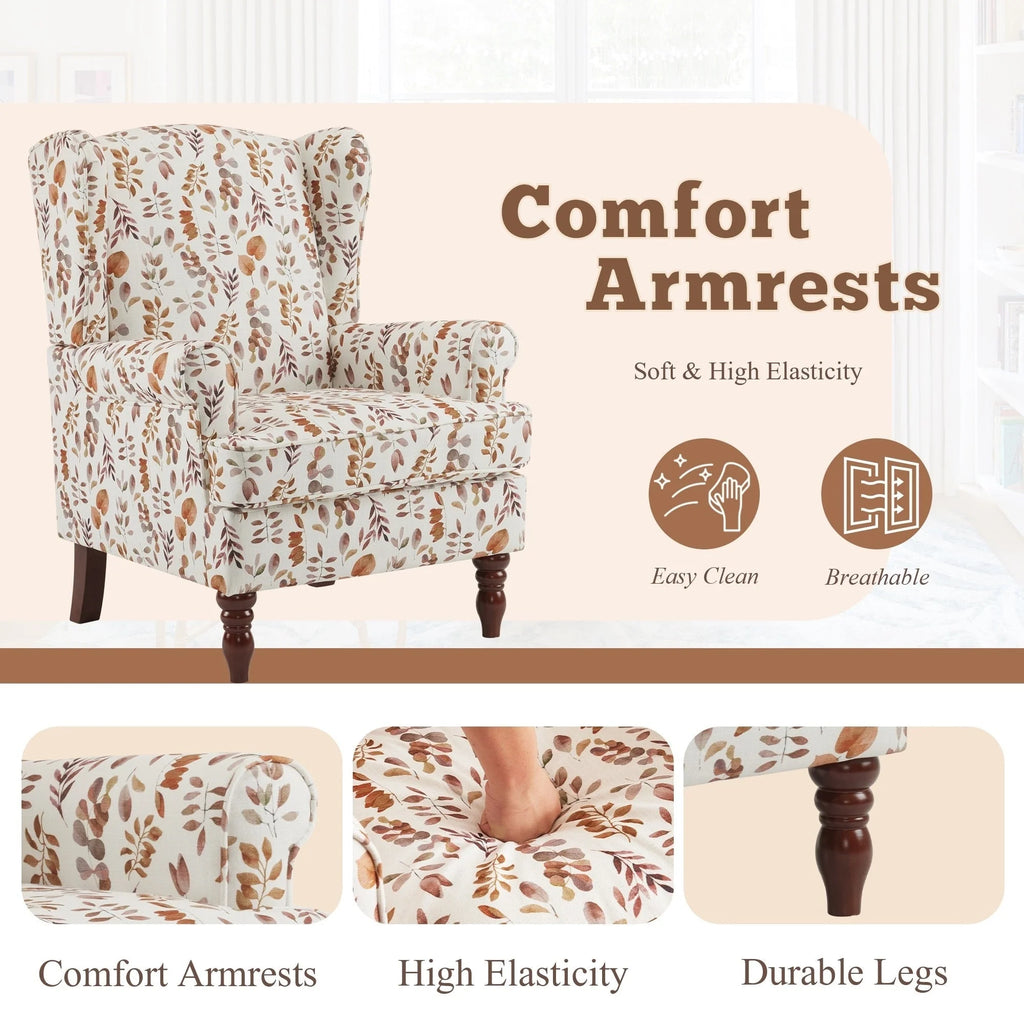 Fauteuil d'appoint moderne Erommy, fauteuil à dossier haut, canapé individuel en tissu capitonné avec pieds en bois pour salon