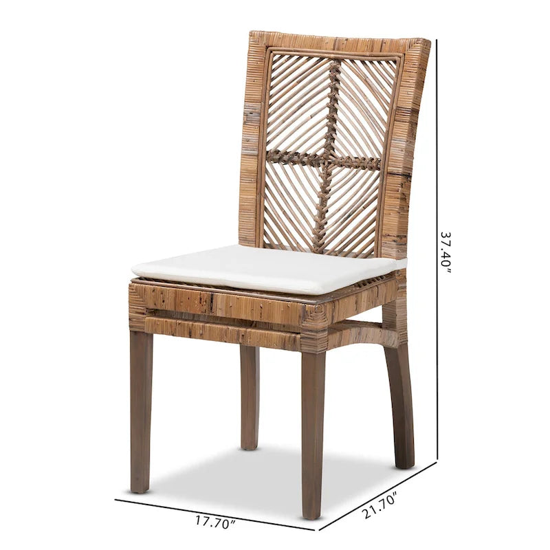 Chaise de salle à manger Laluna en rotin/acajou bohème moderne avec coussin