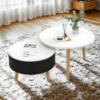 Table basse ronde en bois noir et blanc moderne avec rangement