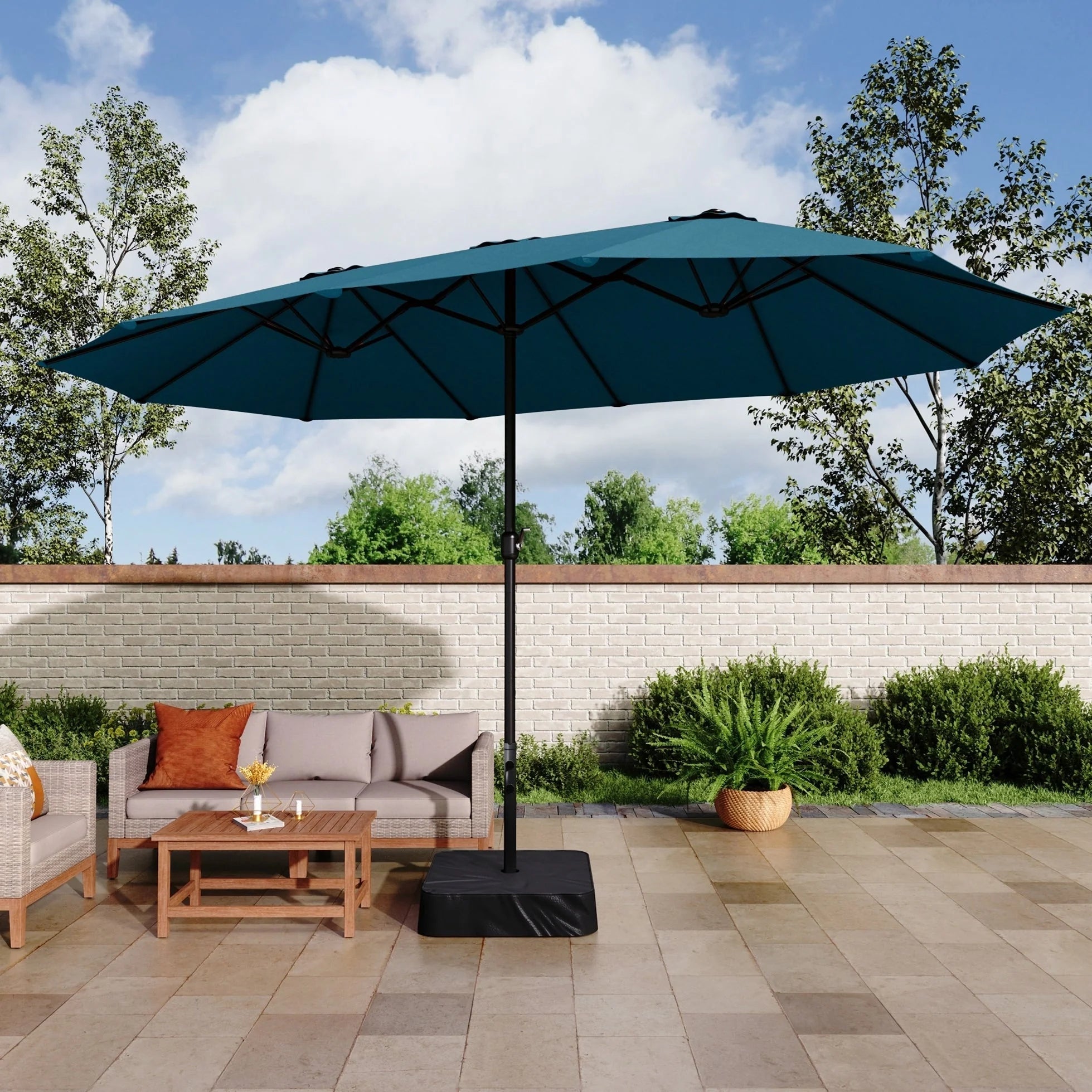 MAISON ARTS Parasol double de 4,5 m pour terrasse, grande taille, avec pied inclus