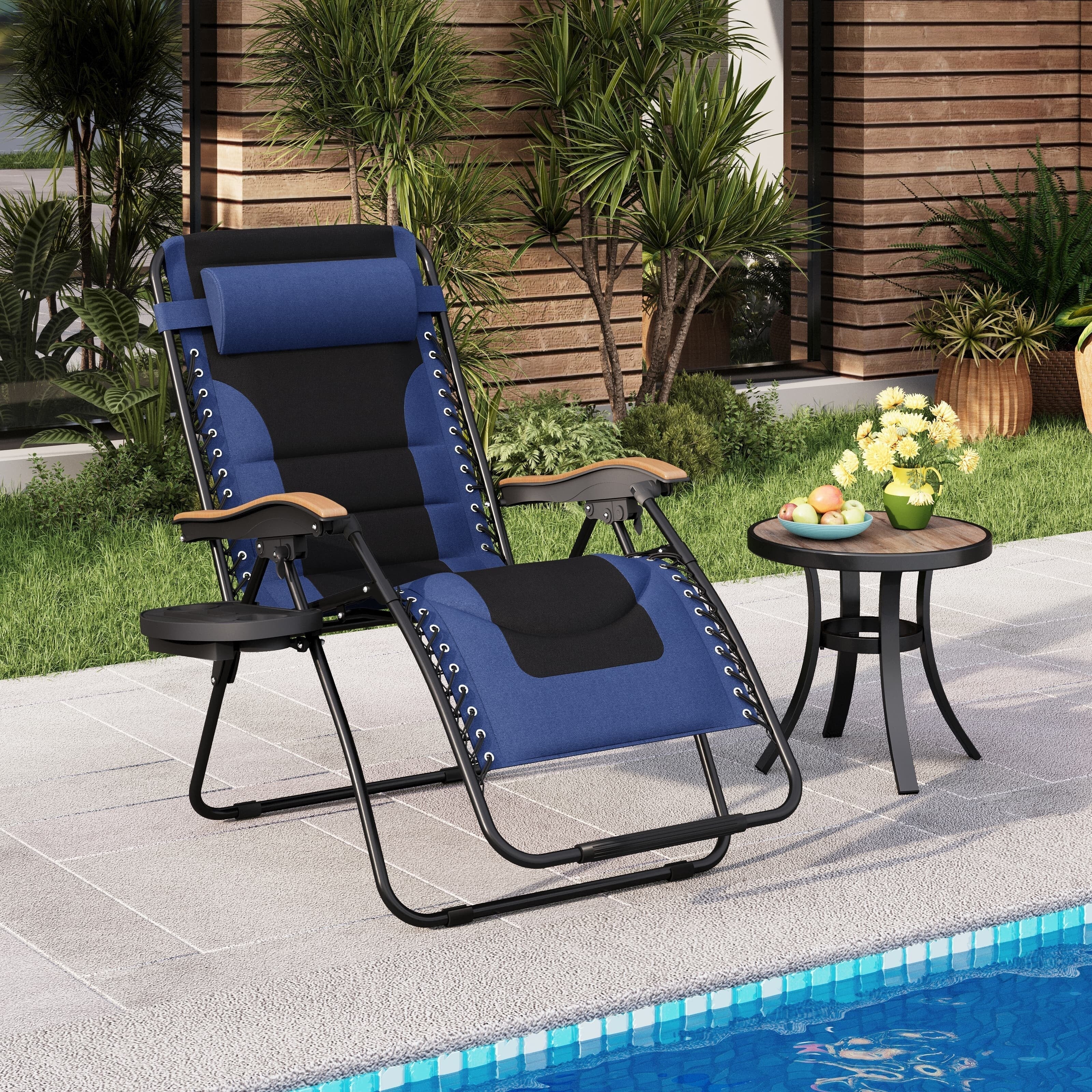 Fauteuil de relaxation zéro gravité XL surdimensionné et rembourré, avec accoudoirs plus larges, inclinable et porte-gobelet - N/A