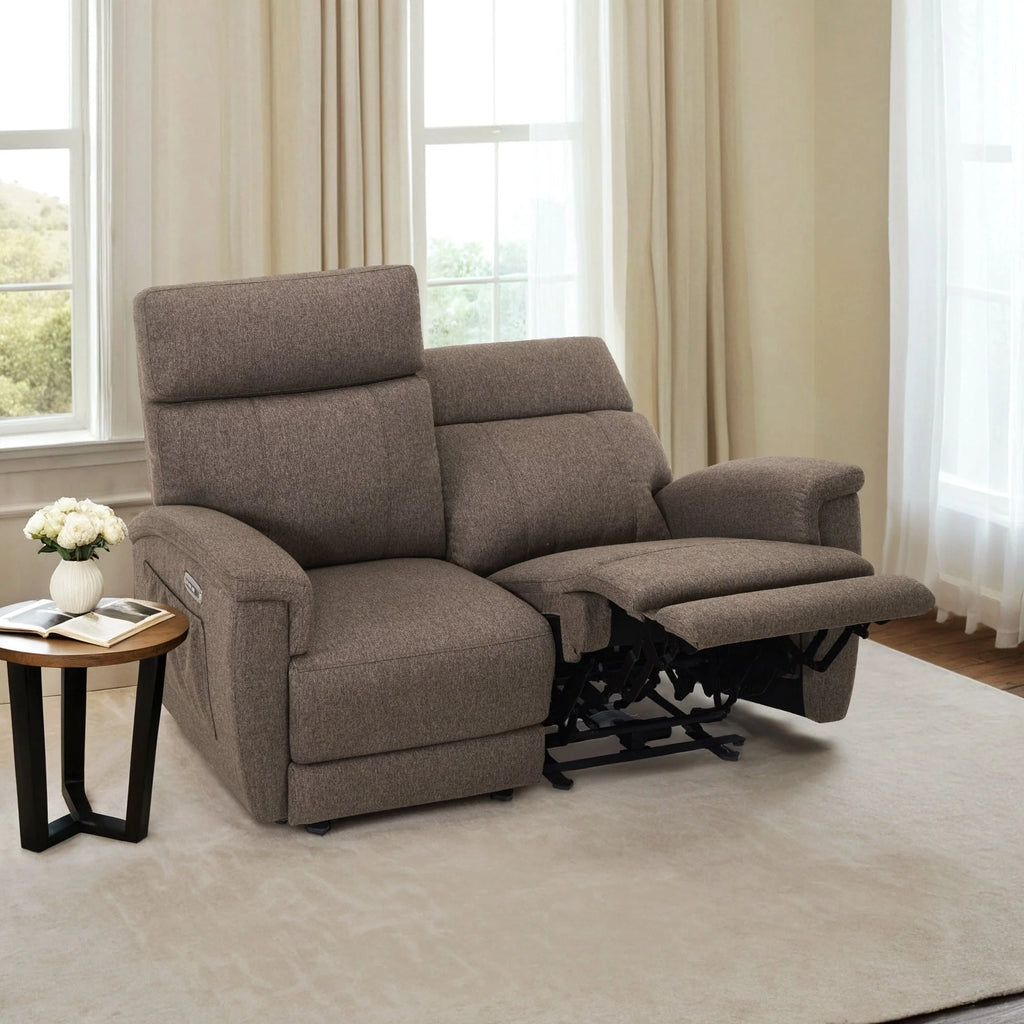 Canapé inclinable électrique biplace MCombo 60.2 avec massage et double chauffage, appuie-tête réglable, ports USB et USB-C, en tissu