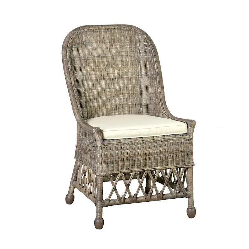 Chaise d'appoint de salle à manger en rotin naturel avec coussin, par East at Main
