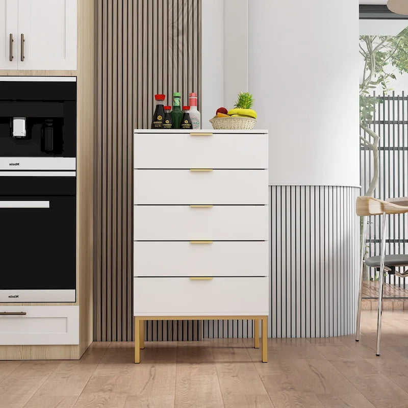 Commode à 5 tiroirs avec table de chevet et meuble de rangement 60 cm L Blanc/Noir