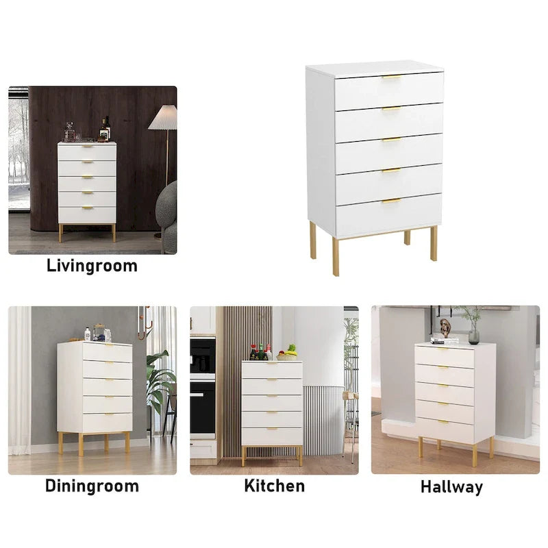 Commode à 5 tiroirs avec table de chevet et meuble de rangement 60 cm L Blanc/Noir