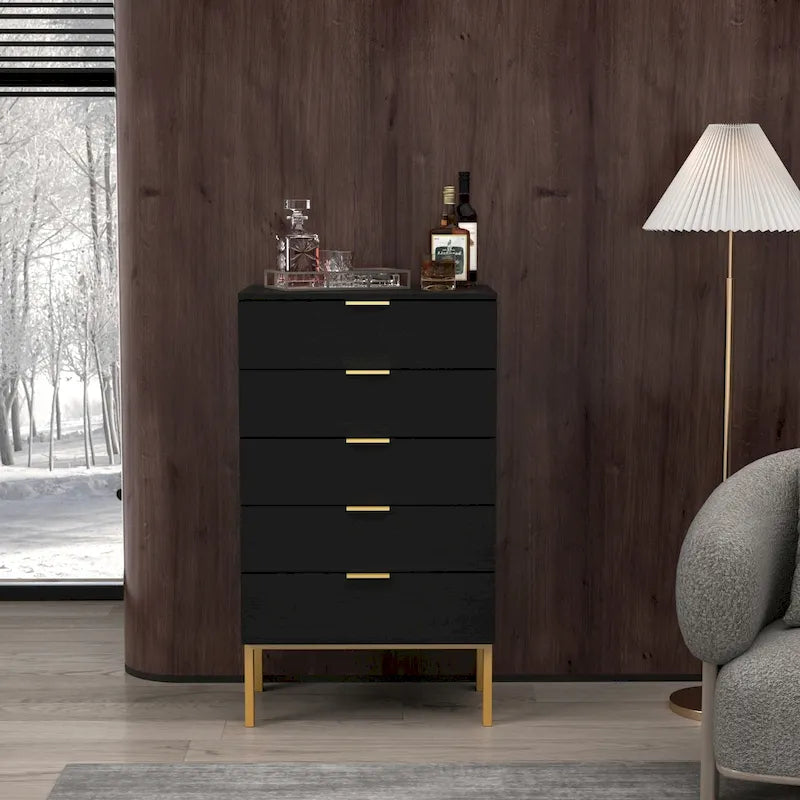 Commode à 5 tiroirs avec table de chevet et meuble de rangement 60 cm L Blanc/Noir
