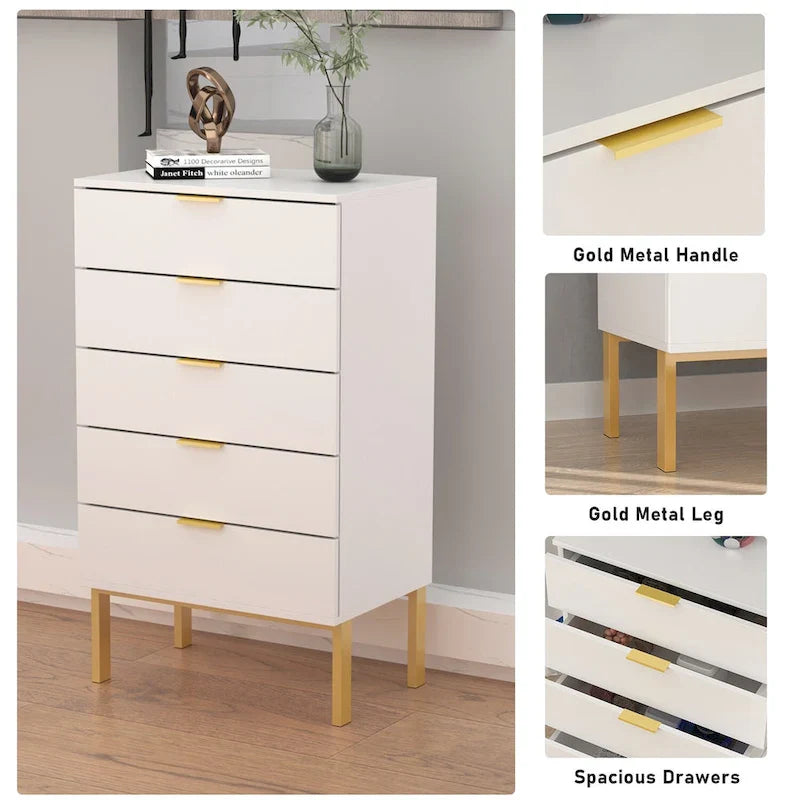 Commode à 5 tiroirs avec table de chevet et meuble de rangement 60 cm L Blanc/Noir