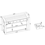 Console en bois avec 3 tiroirs de rangement et 2 étagères