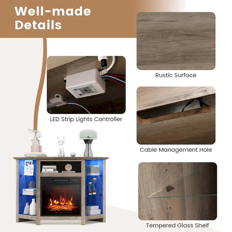 Meuble TV cheminée Costway avec lumières LED et cheminée électrique 18 pouces pour - Voir détails