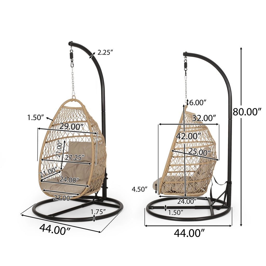 Chaise suspendue pliable d'extérieur Coloma en osier et corde avec support