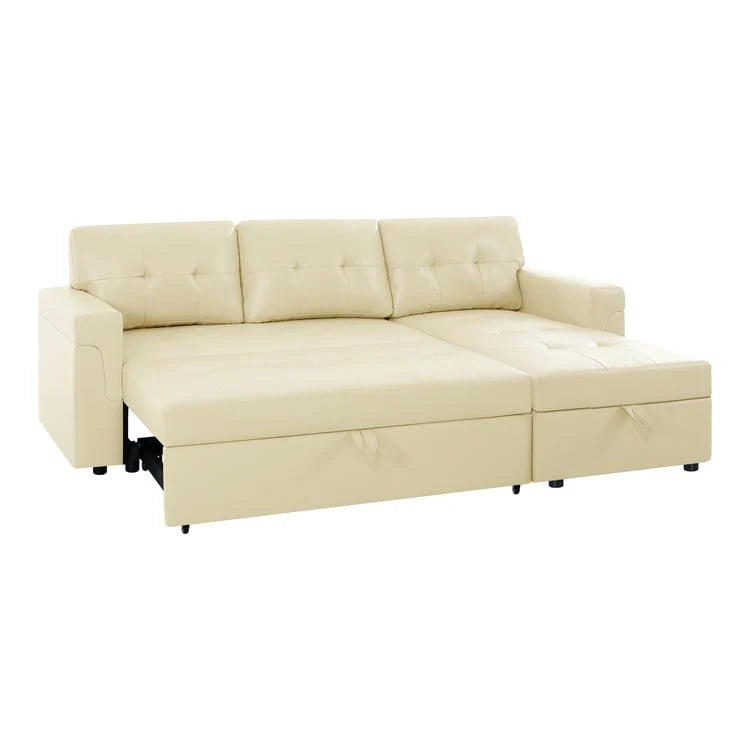 Canapé d'angle réversible convertible avec lit gigogne, méridienne avec rangement dissimulé et pieds durables
