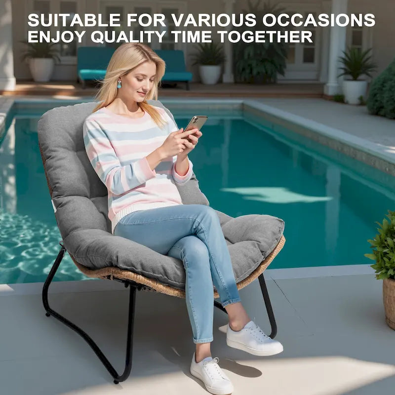Chaises Papasan d'extérieur avec coussin, chaises confortables de patio en rotin PE avec table d'appoint