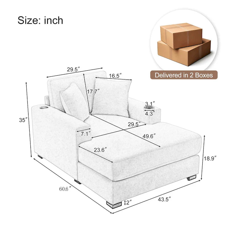 Trois tailles de chaise longue surdimensionnée avec oreillers